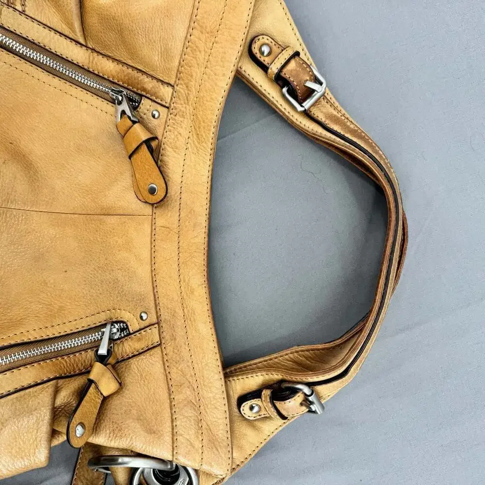B. Makowsky Mustard Yellow Butter Soft Genuine Leather Satchel Purse